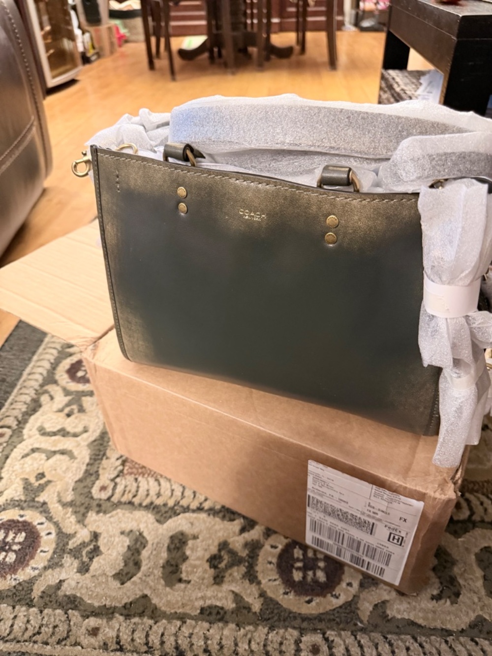 NWT Coach Loved Leather Rogue 31 Bag Brass/Green Rub-off Soft Full Grain Leather